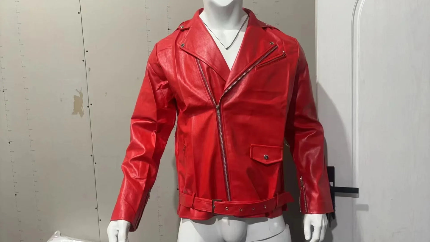 Leather Jacket Business Black Red Men Casual Leather Coats New Men Business Fashion Male Suit Collar Large Size Slim Fit Top