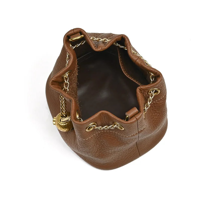LD-Soft Leather Bag Versatile for All Seasons, Sweet and Ladylike. Top Layer Cowhide Handbag, Single Shoulder Bucket Bag