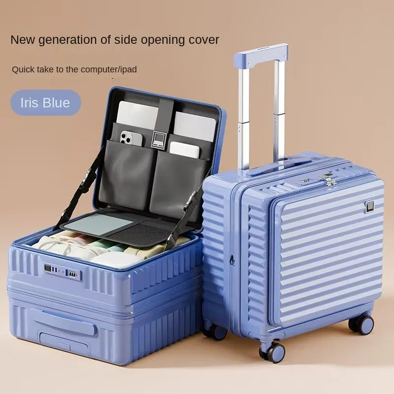 Front Opening 18/20 inch Suitcase Cabin Luggage Small 16 inch Short Trip Bag Ultra-light Aluminium Frame Luggage Large Capacity