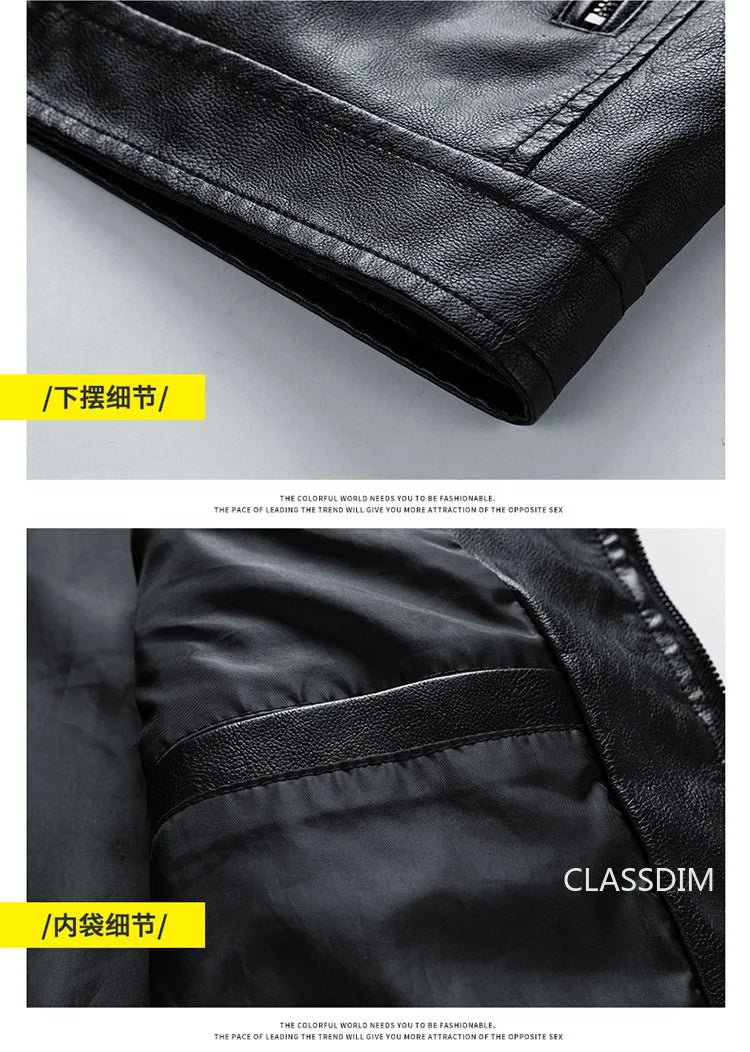 Men Stand Collar Moto Leather Jackets Slim Fit Leather Coats High Quality Male Fashion Autumn Winter Casual Leather Jackets 5XL