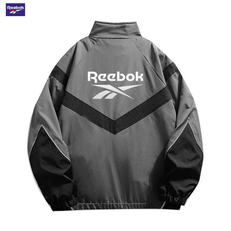 2025 Reebok New Men's Fall Jacket with Reflective Patch Stand Collar, Windproof Sporty Casual Jacket for Autumn and Spring