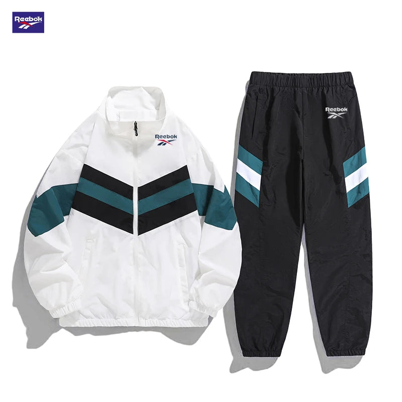 Reebok Men's Spring/Autumn Casual Jacket Windproof Two-Piece Set, Retro Street Style Color-Contrast Design, Overseas Street Tren
