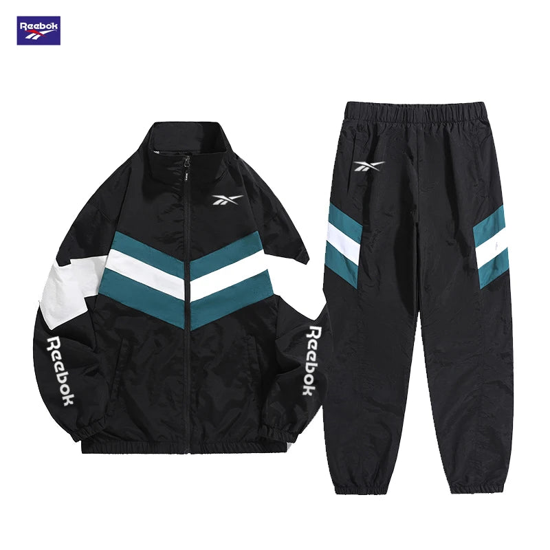 2026 New Skechers Men's Autumn Jacket Set with Fashionable Stripes and Plaid Collar, Spring-Autumn Sporty Casual Windproof Jacke