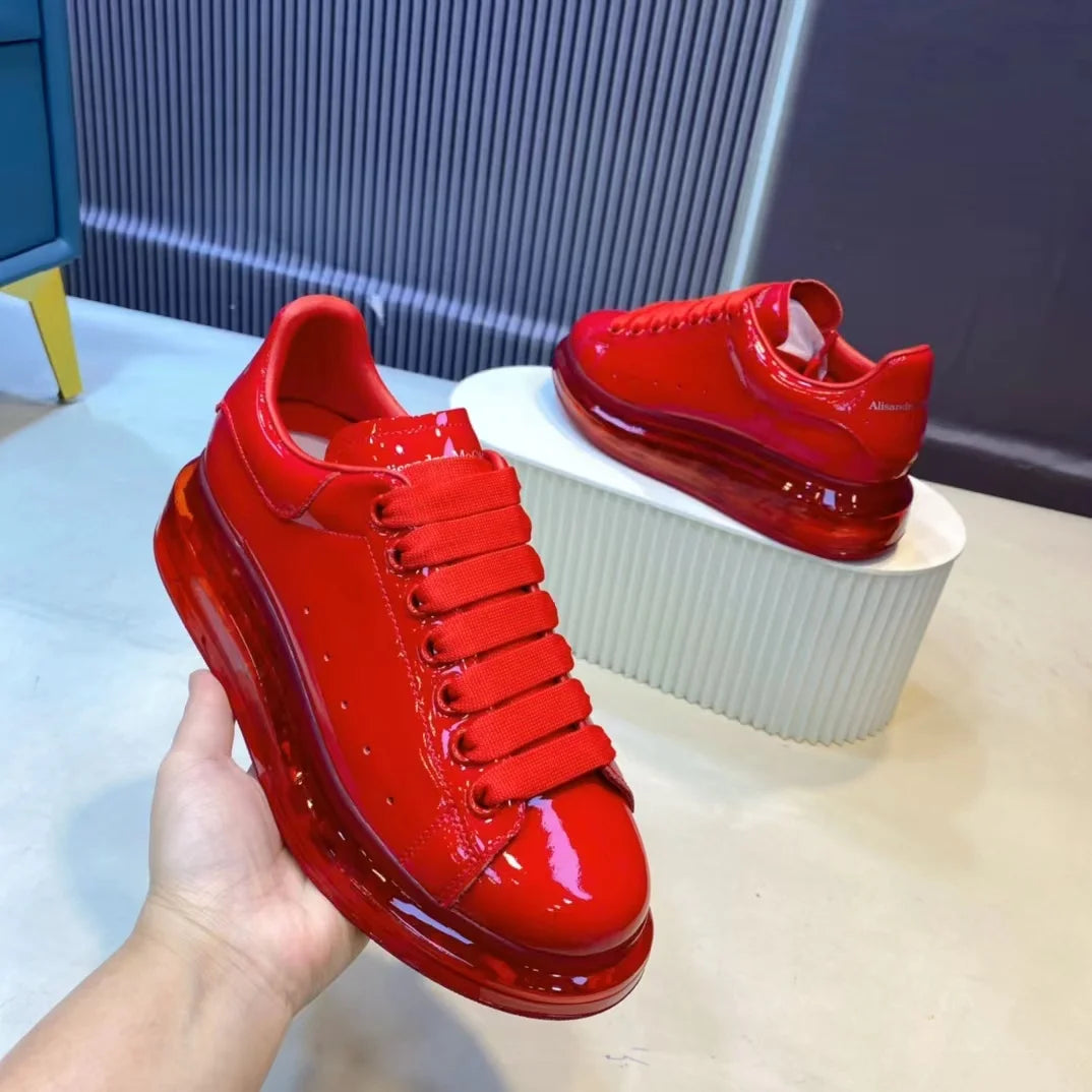 Handcrafted Men's Casual Shoes Patent Leather Thick-soled Sports Shoes Round-toe Man Trainers Platform Loafers  Wedding Shoes