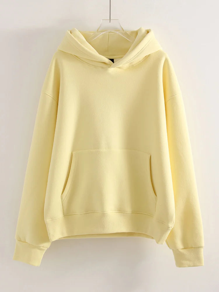 Winter Warm Hoodies Oversized For Women With Fleece Inside Yellow Thick Sweatshirts With Hooded Women Pink Hoodies Velvet Winter