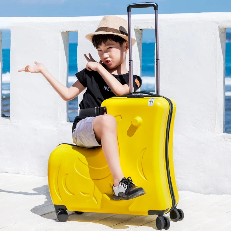 Cute Pony Cartoon Suitcase for Children Can Sit and Ride Carry on Kids Luggage Baby Trolley Case Boarding Cabin 20 Inch
