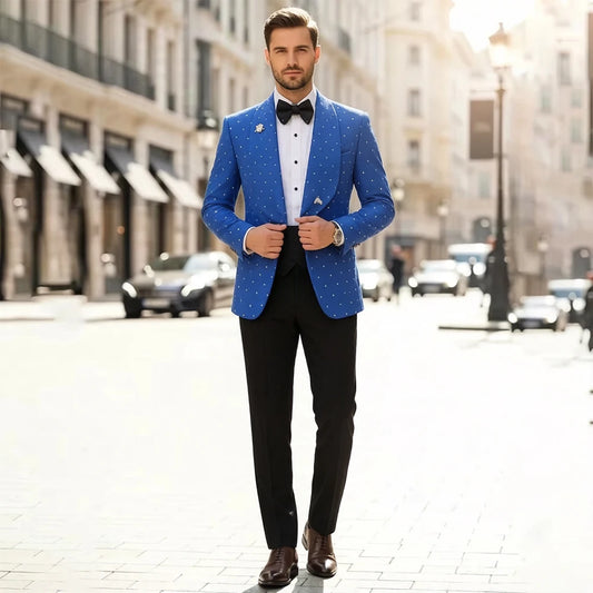 Luxury 2 Pieces Men Suits Shawl Lapel Single Breasted Tuxedo Wedding Outfit Blazer Crystal Prom Suit Jacket+Pants Customized