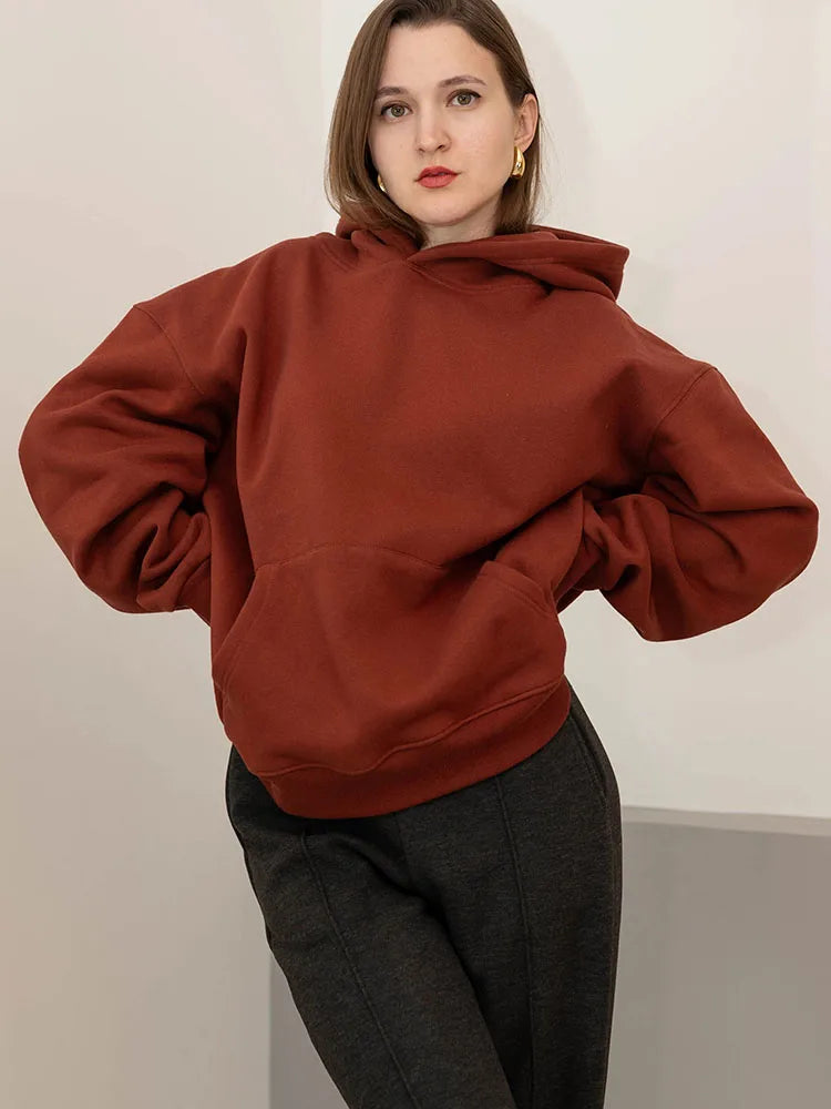 Winter Warm Hoodies Oversized For Women With Fleece Inside Yellow Thick Sweatshirts With Hooded Women Pink Hoodies Velvet Winter
