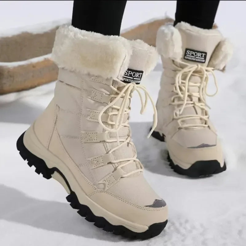 Winter Snow Boots Women Outdoor Warmth Faux Fur Thick-soled Ankle Boots Women Anti-slip Wear-resistant Casual Hiking Shoes Women