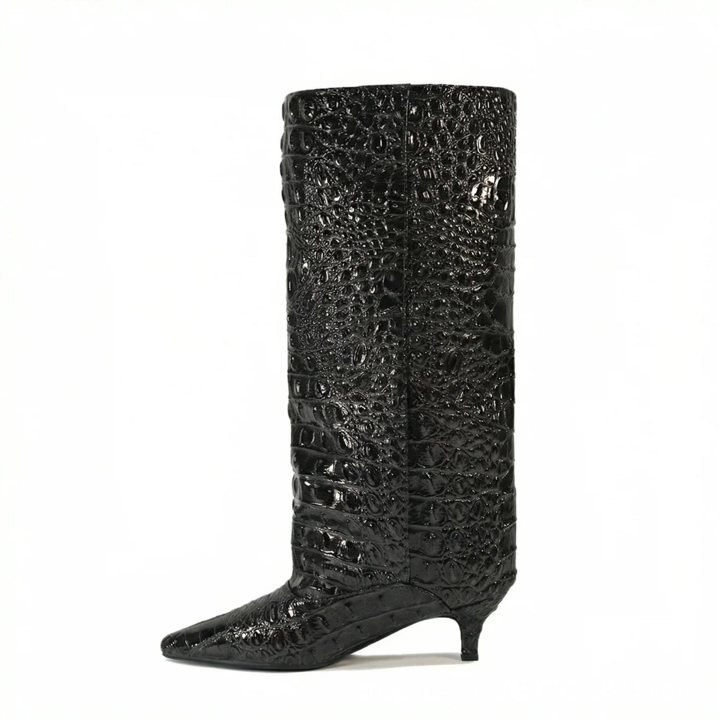 Women's Spring and Autumn New Cat Heel Wide Knee Knee Boots Fashion Pointed Women's Low Heel Mid Heeled Boots