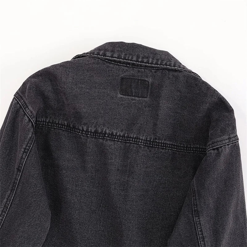 Fashion Women's Black Washed Denim Jackets Spring Autumn Vintage Jeans Coat Oversize Loose Outerwear Lady Casual Tops Overcoat
