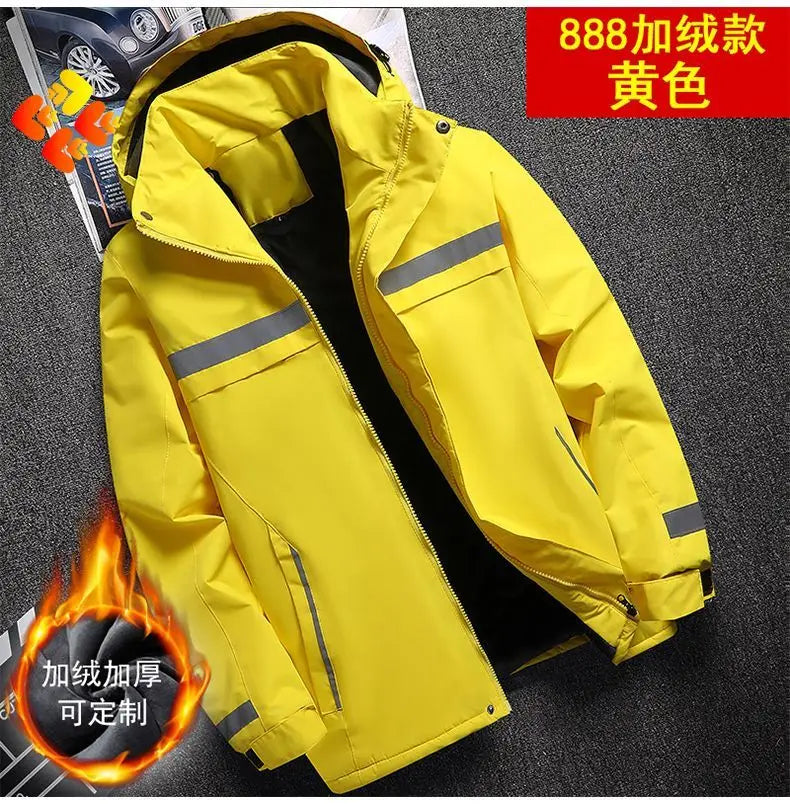New Winter Work Jacket, Waterproof Windproof Reflective Thermal Coat with Fleece Lining, Stain Resistant Outdoor