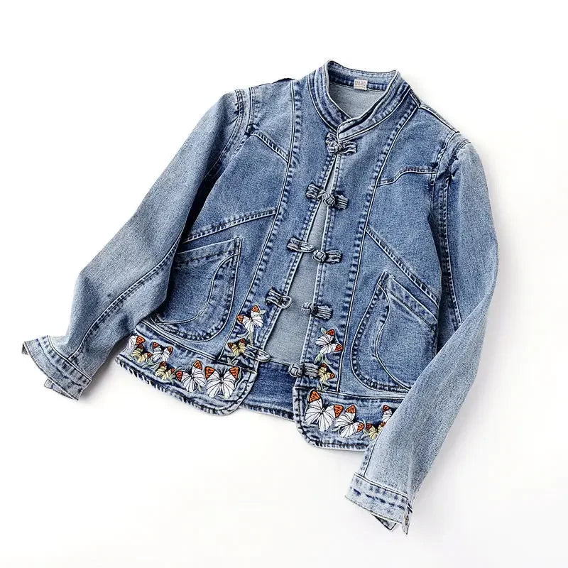 Women 2026 Spring Embroidered  Denim Jacket New Short Jackets Cardigan  Cowboy Coat Basic Jacket  Female Plus Size 3XL