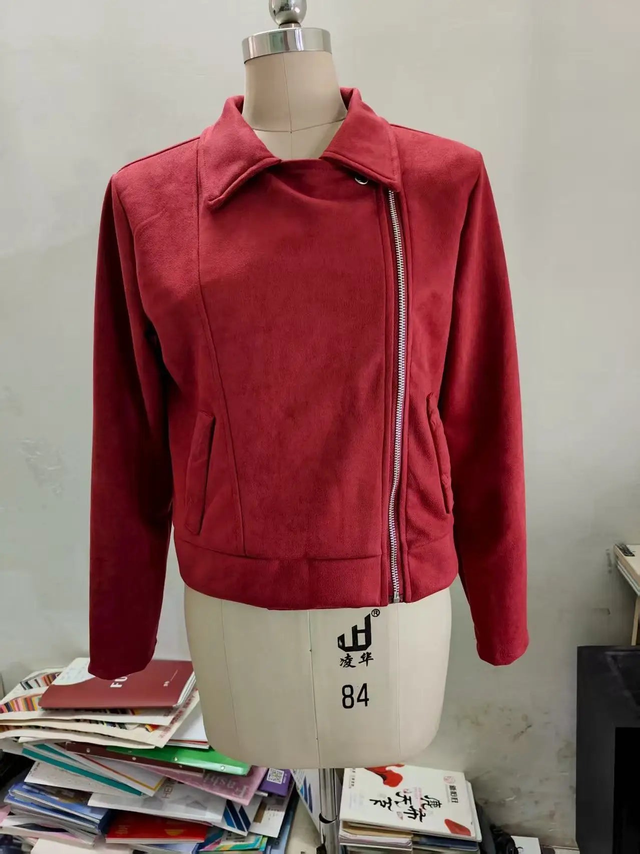 Women's Suede Faux Leather Jacket Autumn Zip-Up Moto Short Coat Lapel Collar Slim Fit Winter Outer Streetwear Casual Wear