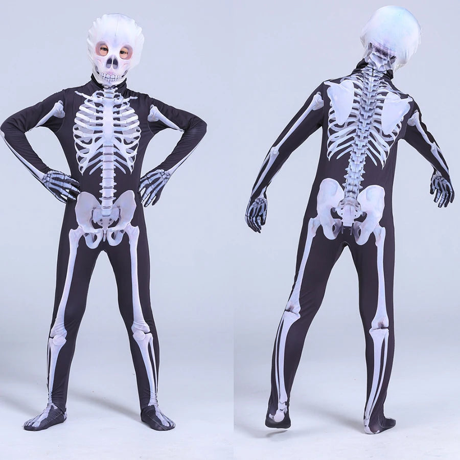 Halloween Costumes Ghost Skull Cosplay Jumpsuit for Kids Child Adults Scary Skeleton Bodysuit Halloween Mask Carnival Clothes