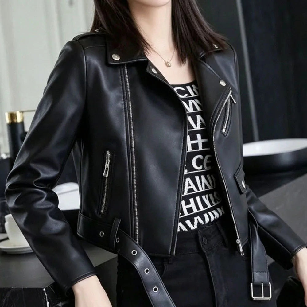 2026 autumn winter new women's PU leather jacket locomotive suit Maillard lapel large size women's leather jacket jacket women