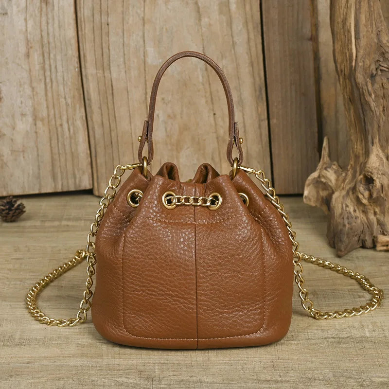 LD-Soft Leather Bag Versatile for All Seasons, Sweet and Ladylike. Top Layer Cowhide Handbag, Single Shoulder Bucket Bag