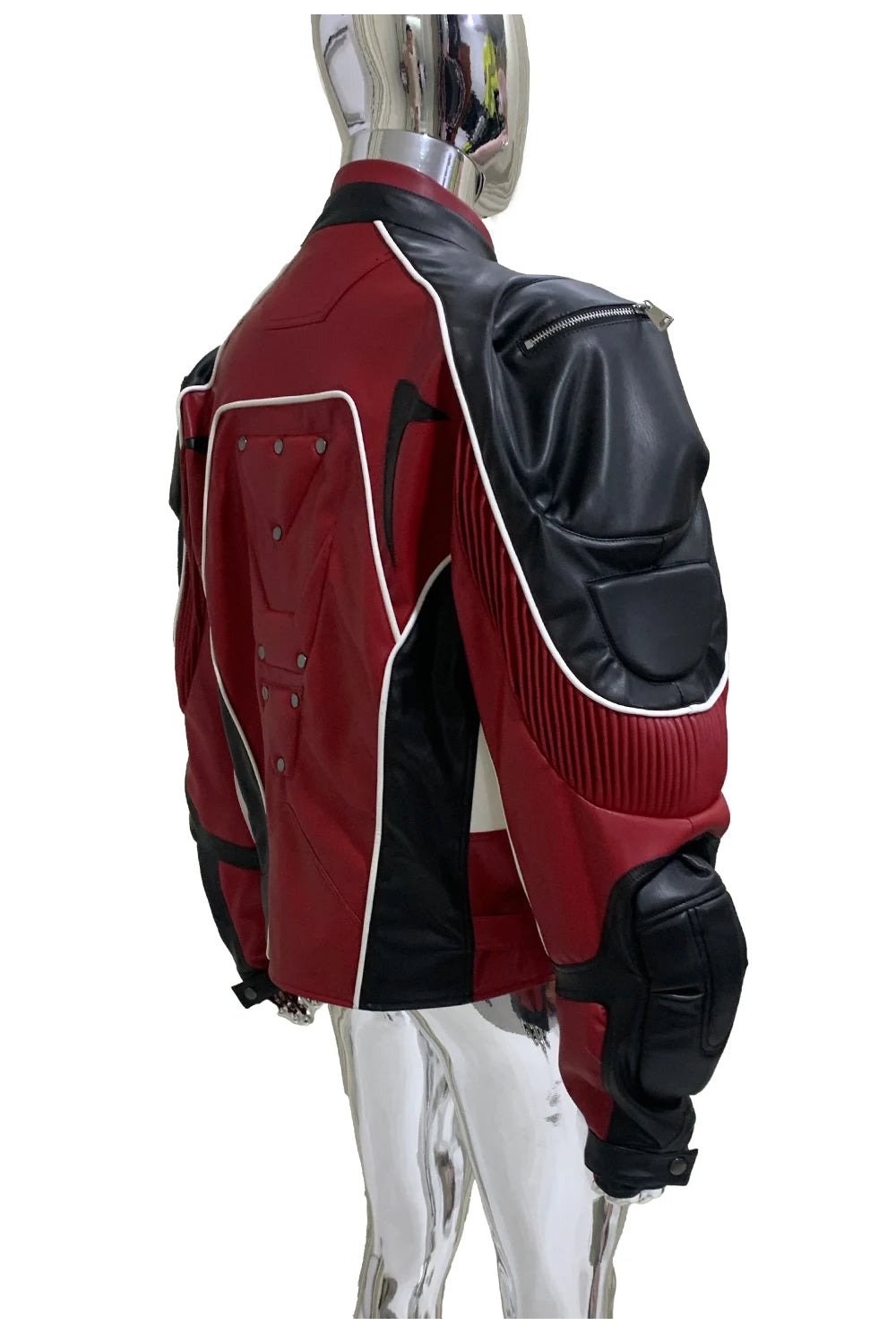 Nerazzurri Autumn Winter Short Color Block Pu Leather Racer Jacket Men Shoulder Pads Rivet Zipper Luxury Designer Clothes 2025