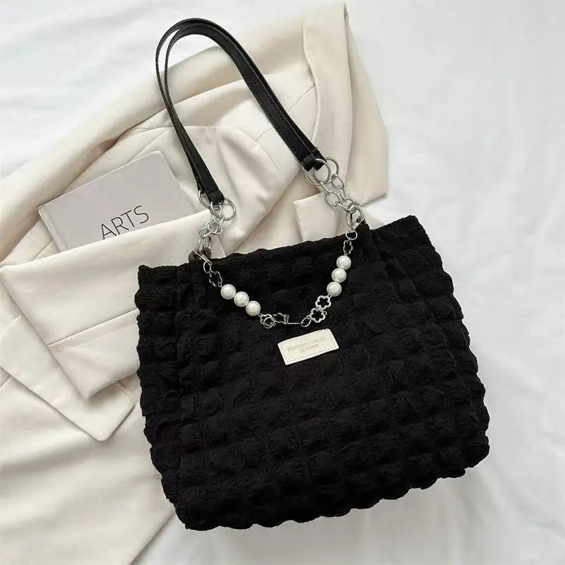 Chic Cloud Tote Bag Large Capacity Nylon Women's Shoulder Bag with Zipper Closure Polyester Lining, Perfect for Commuting Outing