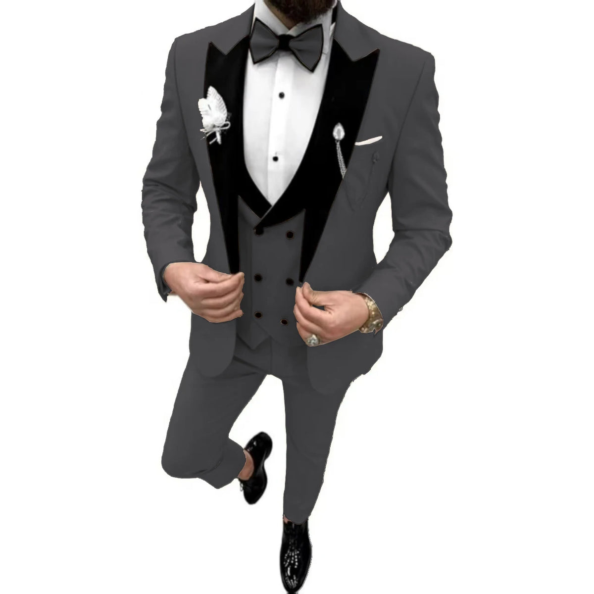 Elegant Men Suit Customized 3 Piece Blazer Vest and Pants Set Tuxedo Suits for Men Velvet Peak Lapel Formal Men Suit for Wedding