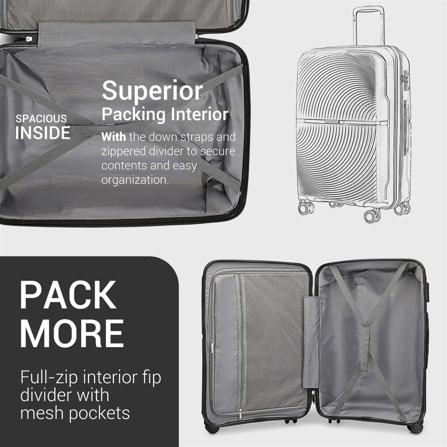 British Traveller 20/24/28" Lightweight Hardshell Suitcase - 4-Wheel Polypropylene Check-In Luggage with TSA Lock (23kg)