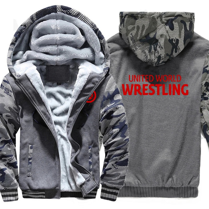 United World Wrestling UWW Men Hoodies Sweatshirts Autumn Winter Warmer Thicken Fleece Fashion Coats Harajuku Top