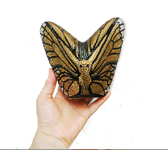Women Butterfly Diamonds Evening Clutch Purse Luxury Metal Gems Evening Bags Dinner Party Handbag and Purses Bridal Crystals Bag