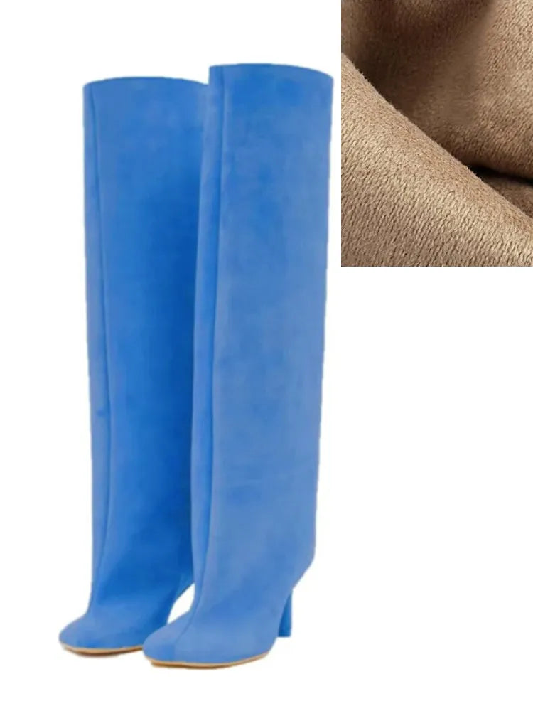 2025Women's Autumn and Winter New Slim Fit High Heels Knee High Boots Fashionable Plus Size Medium Long Boots Knight Boots
