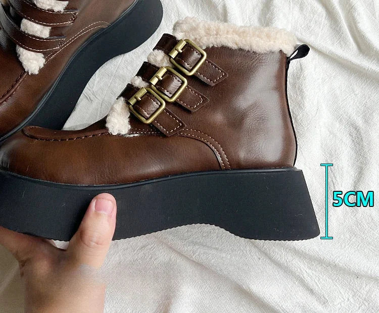 Lace-up Elegant With Medium Heels Padded Women's Snow Boots Laces Ladies Shoes Y2k Protective Plush Comfortable High Quality 39