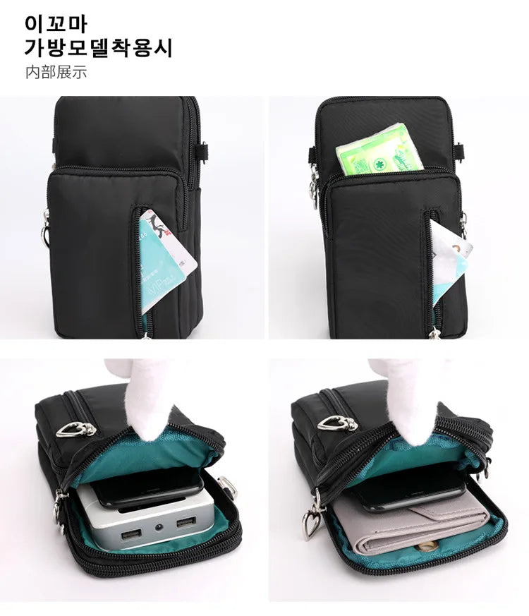 Waterproof Nylon Mobile Phone Versatile Mini Bag Purses Women's Shoulder Cross Body Messenger Bag