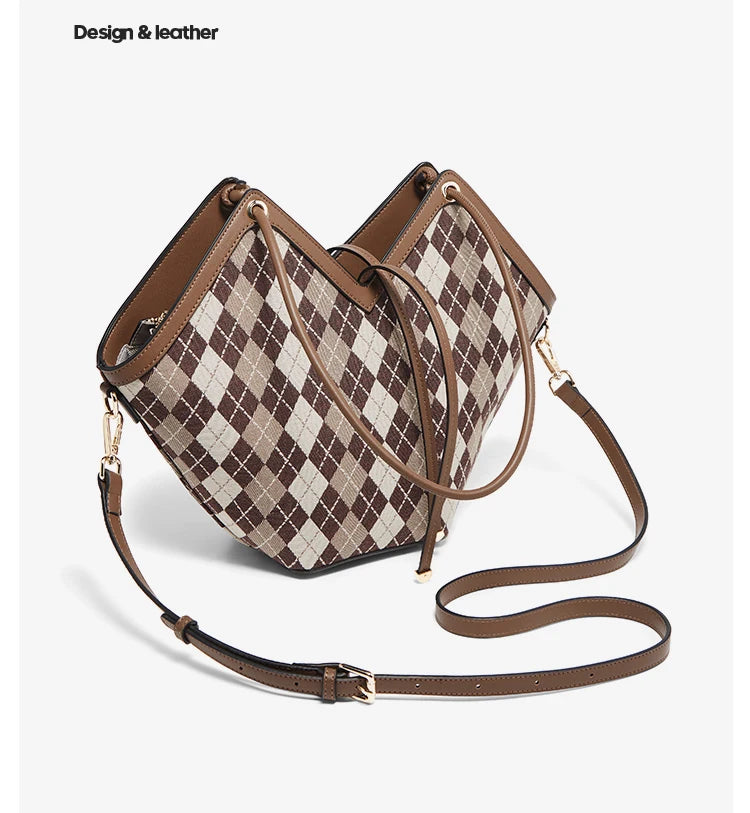 FOXER Brand Chic Women's Shoulder Bag 2026 New Spring Summer Luxury Design Female Handbag Purse Fashion Large Plaid Tote Bag