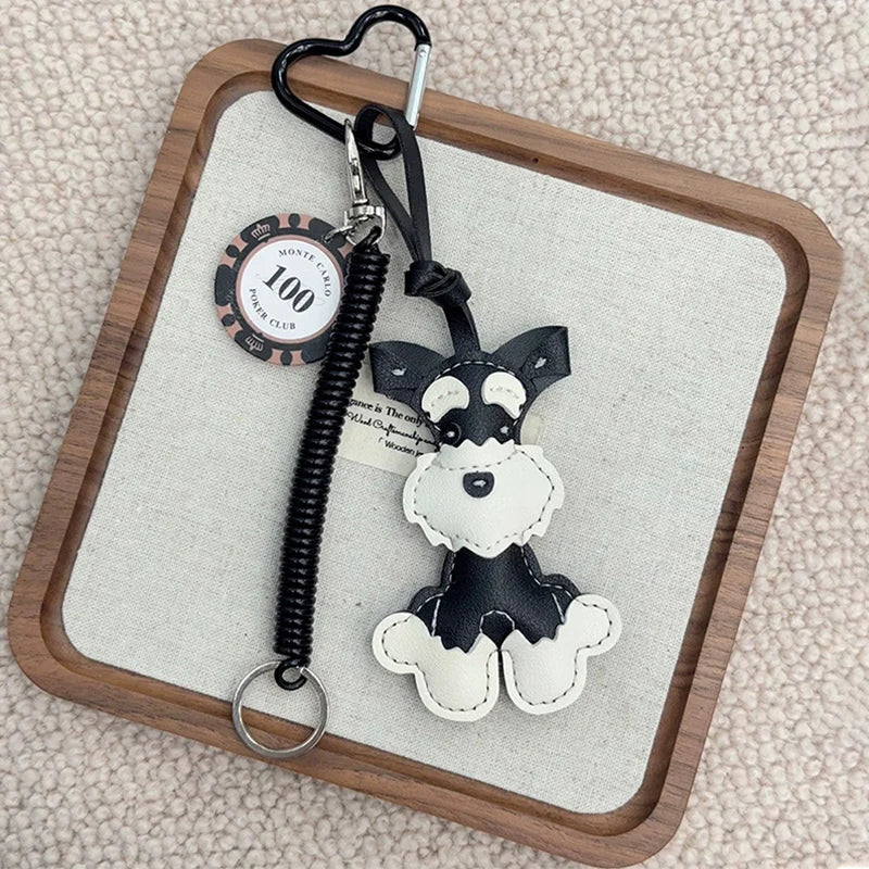 Lovely PU Leather Schnauzer Keychain Cute Puppy Animal Hanger Dog Fashion Bag Pendant Creative Woven Rope Keyring Bag Charms New