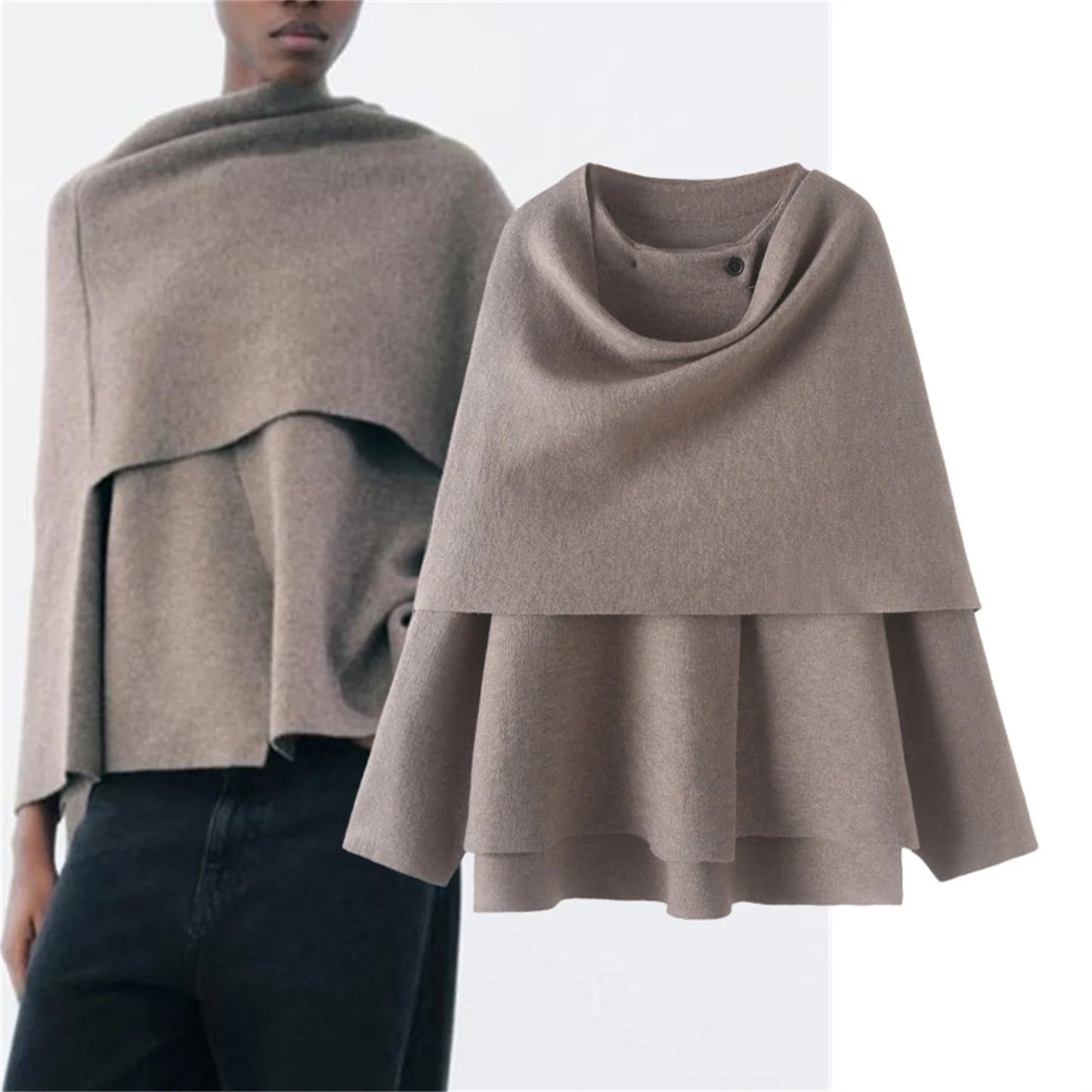Faionable Asymmetric Scarf Collar ort Knitted Top Coat Women's Design Sense 275600 275607 Commute Sle Loose Fit Long ...
