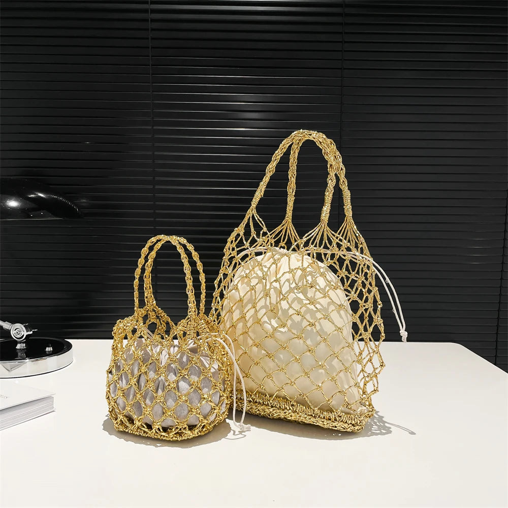 MOODS Handmade Woven Design Round Handle Handbags For Women Eco-friendly Craft Paper Hollow-out Luxury Designer Top-handle Bags