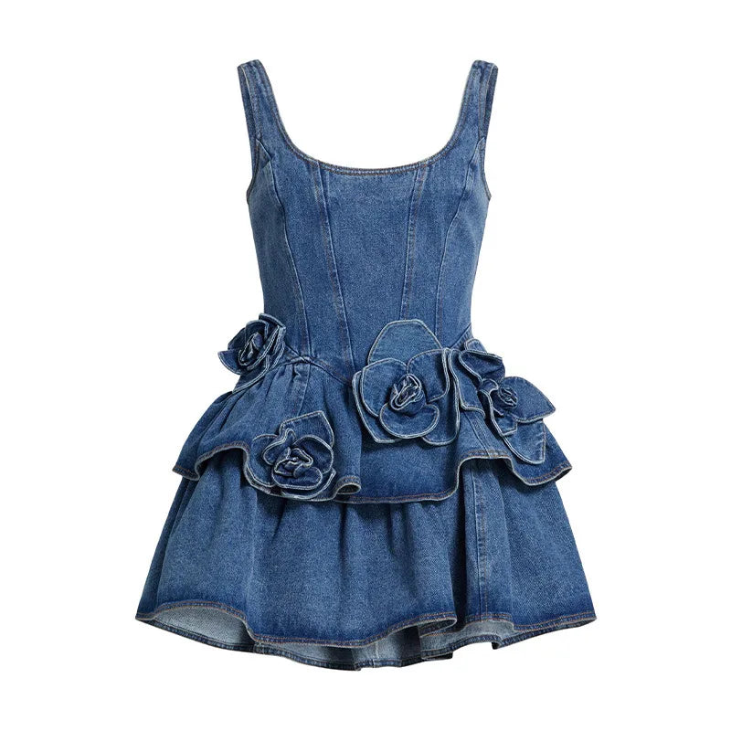 Denim Dress Women Dresses Washed Y2k Camisole Knee Length Vestidos Streetwear High Street 2025 Loose A Line Party Night Club