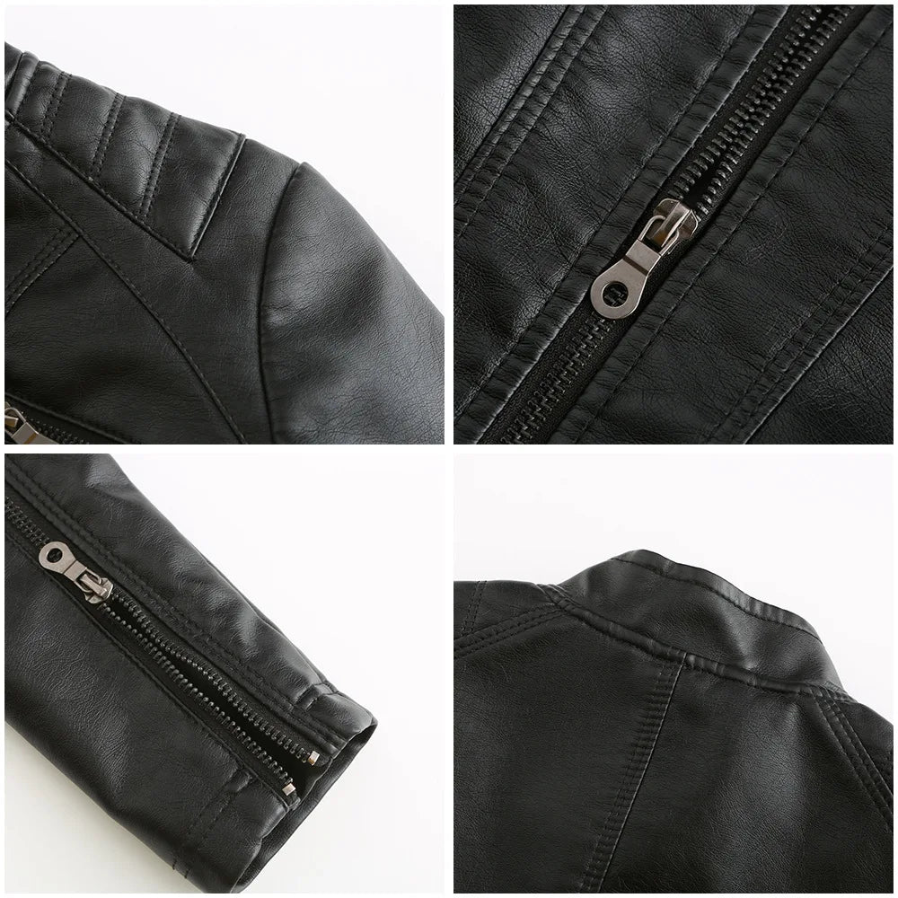 Ladies casual stand-up collar jacket Slim models women's spring and autumn solid color women's leather jacket