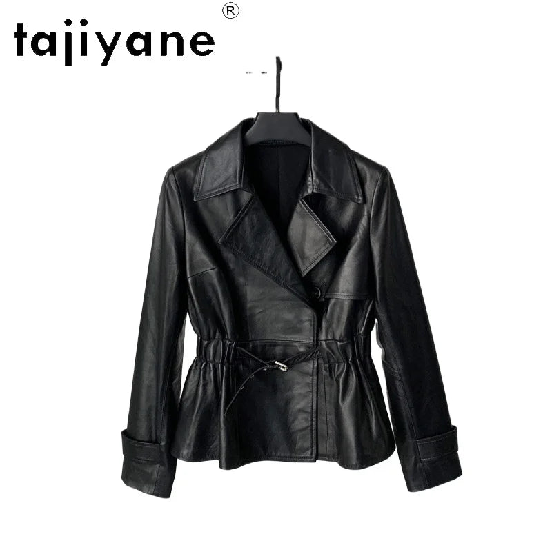 TAJIYANE Real Sheepskin Leather Jacket Woman Short Elastic Waist Suit Jacket Fashion Belted Coat Autumn Women Clothing 2026 가죽자켓