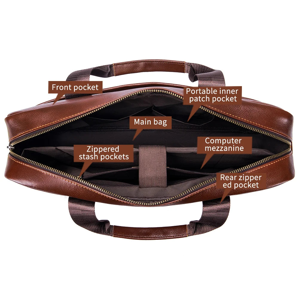 Hot Selling Men's Bags, Leather Handbags, Men's Top Layer Cowhide Briefcase, 15 Inch Computer File Bag