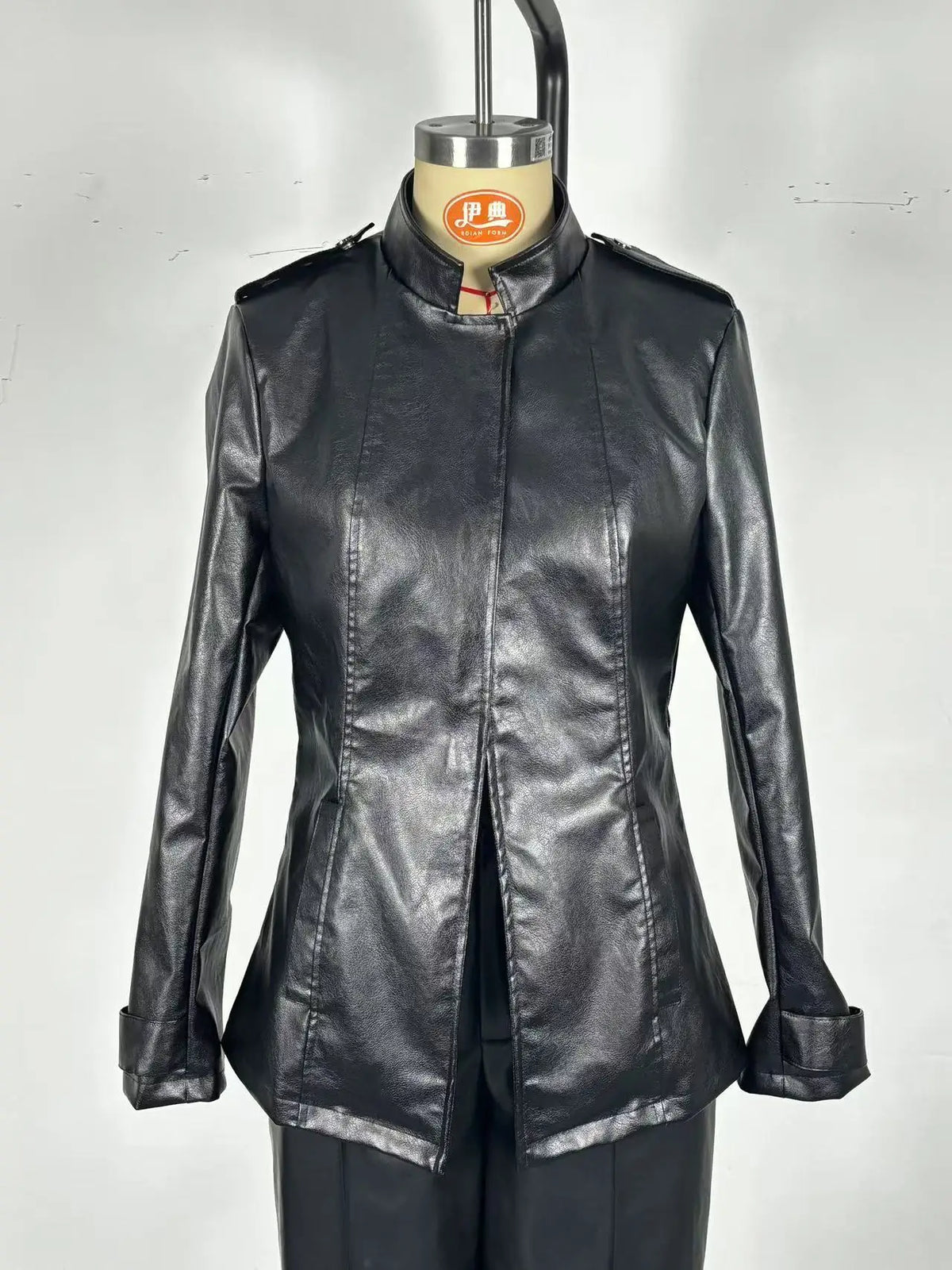 Women Stand Collar Long Sleeve Pu Leather , Vintage Distressed Gothic Fashion Outerwear For European American Style
