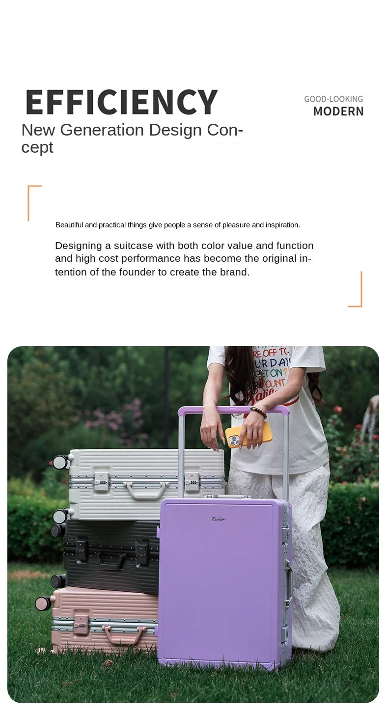Wide Tie Rod Luggage Aluminum Frame with Durable PC Trolley Case 30 inch Multifunctional Suitcase with Large Capacity