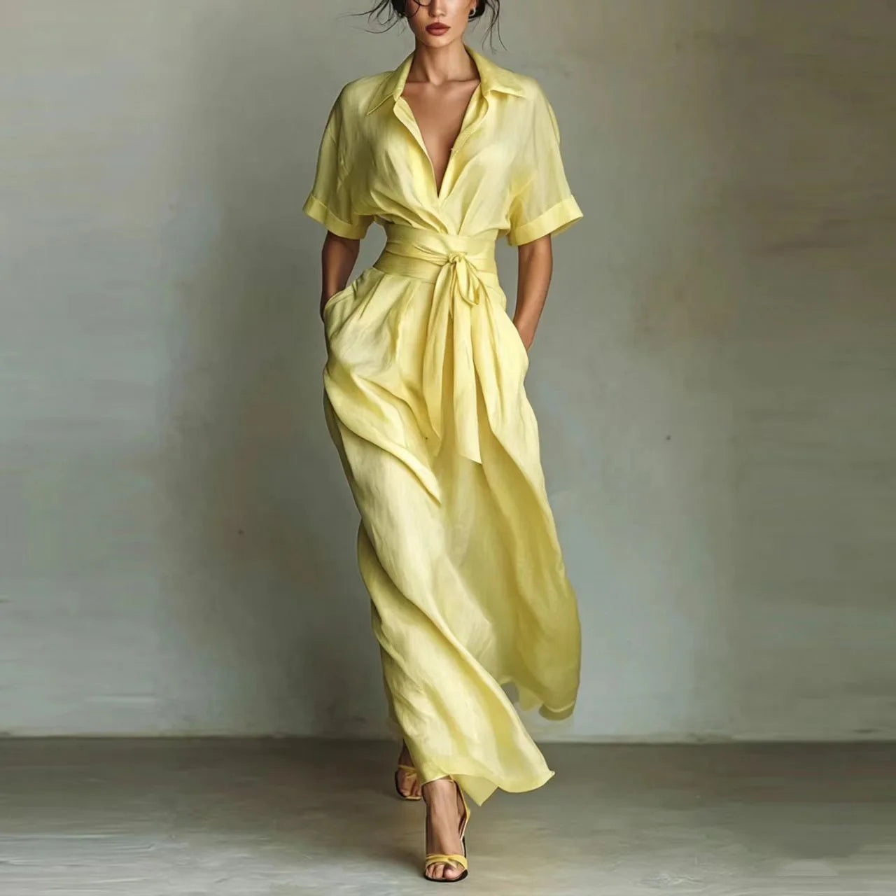 Dress Dresses Women Spring Summer French Retro Plain Waist Cinching Slim African Sundress