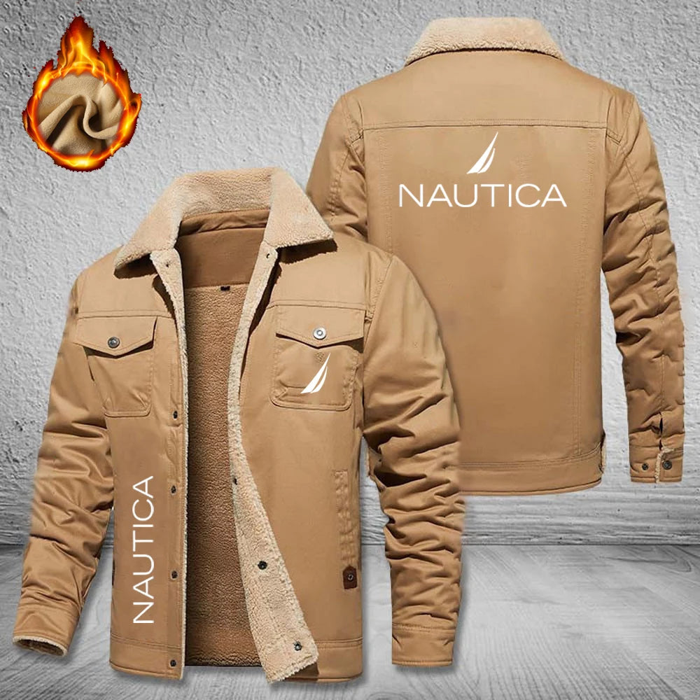 NAUTICA Men's Fleece-Lined Jacket, Warm Windproof Winter Cotton Coat, Casual Work Multifunctional Outdoor Men's Jacket