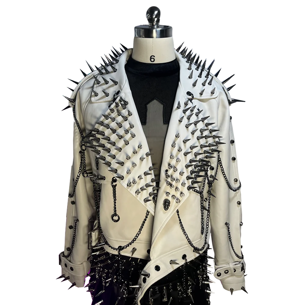 Women's Red PU Leather Gothic Punk Biker Jacket with Spikes Vintage Studded Y2K Rocker Grunge Spiked Coat Emo Alt Goth Clothing