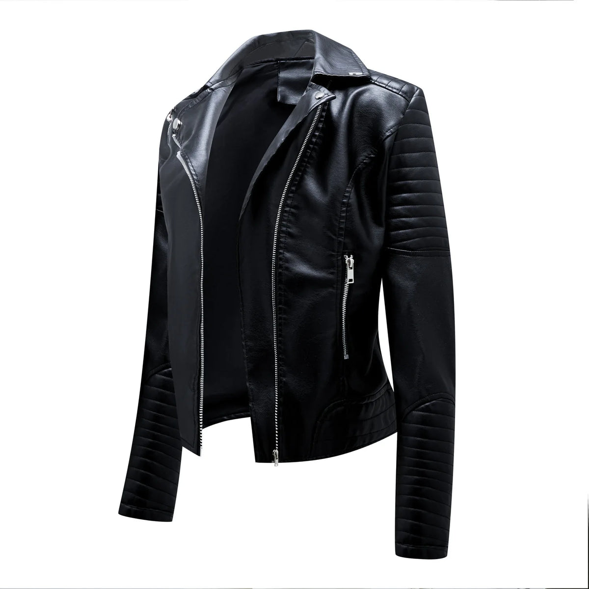 Spring and Autumn short women's leather jacket, Slim lapel biker suit, oblique zipper jacket women's coat