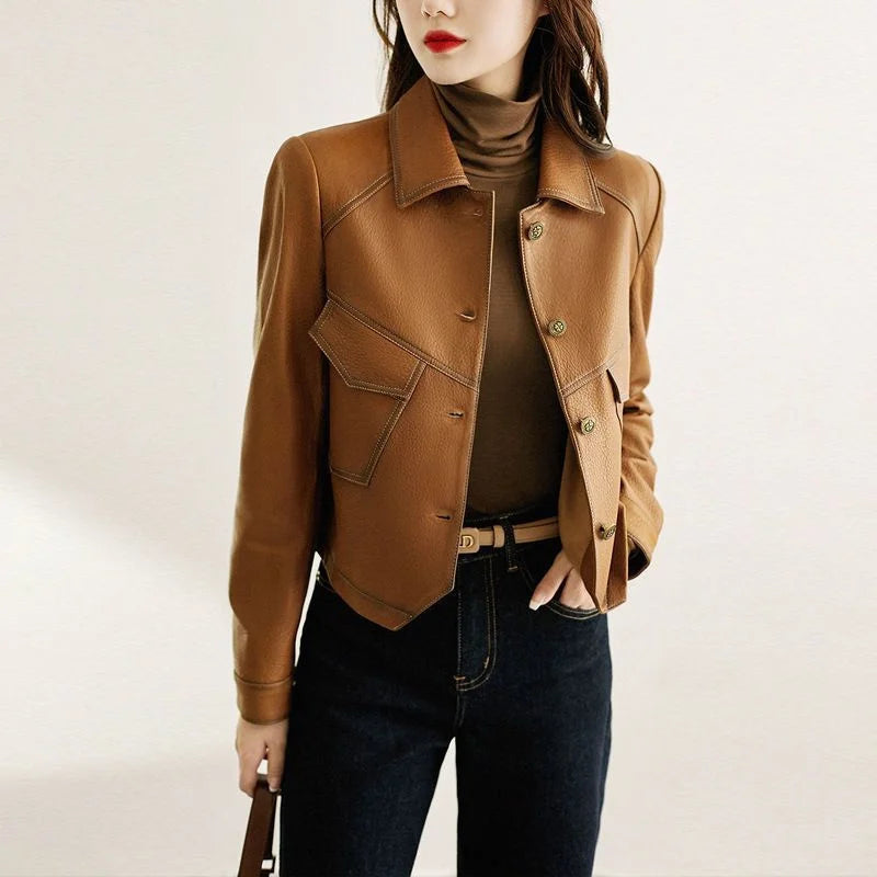 2026 Short PU Leather Coat Women's Spring Autumn New Jacket Ladies Fashion Outerwear Western Style Lapel Overcoat Leather Jacket
