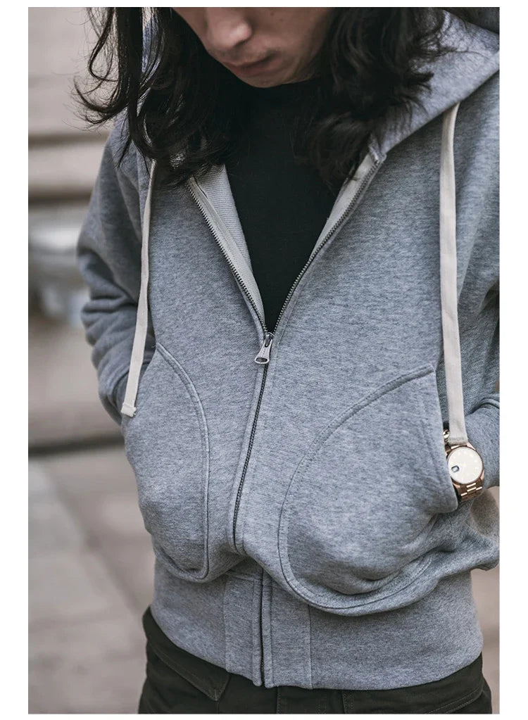Non Stock Men's Zip Up Hooded Sweatshirt Heavyweight Solid Color Hoodies Thick