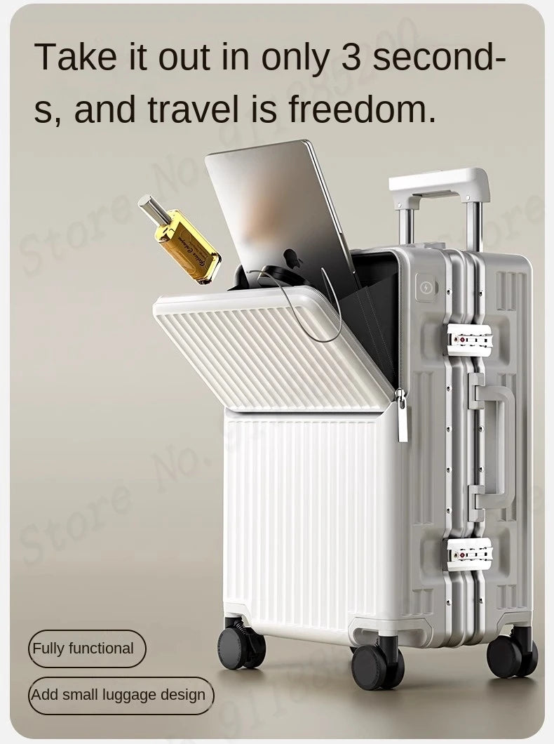 Front-opening Luggage with 24-inch Multi-functional Cup Holder Portable 20-inch Carry-on Suitcase 26-inch Large Capacity