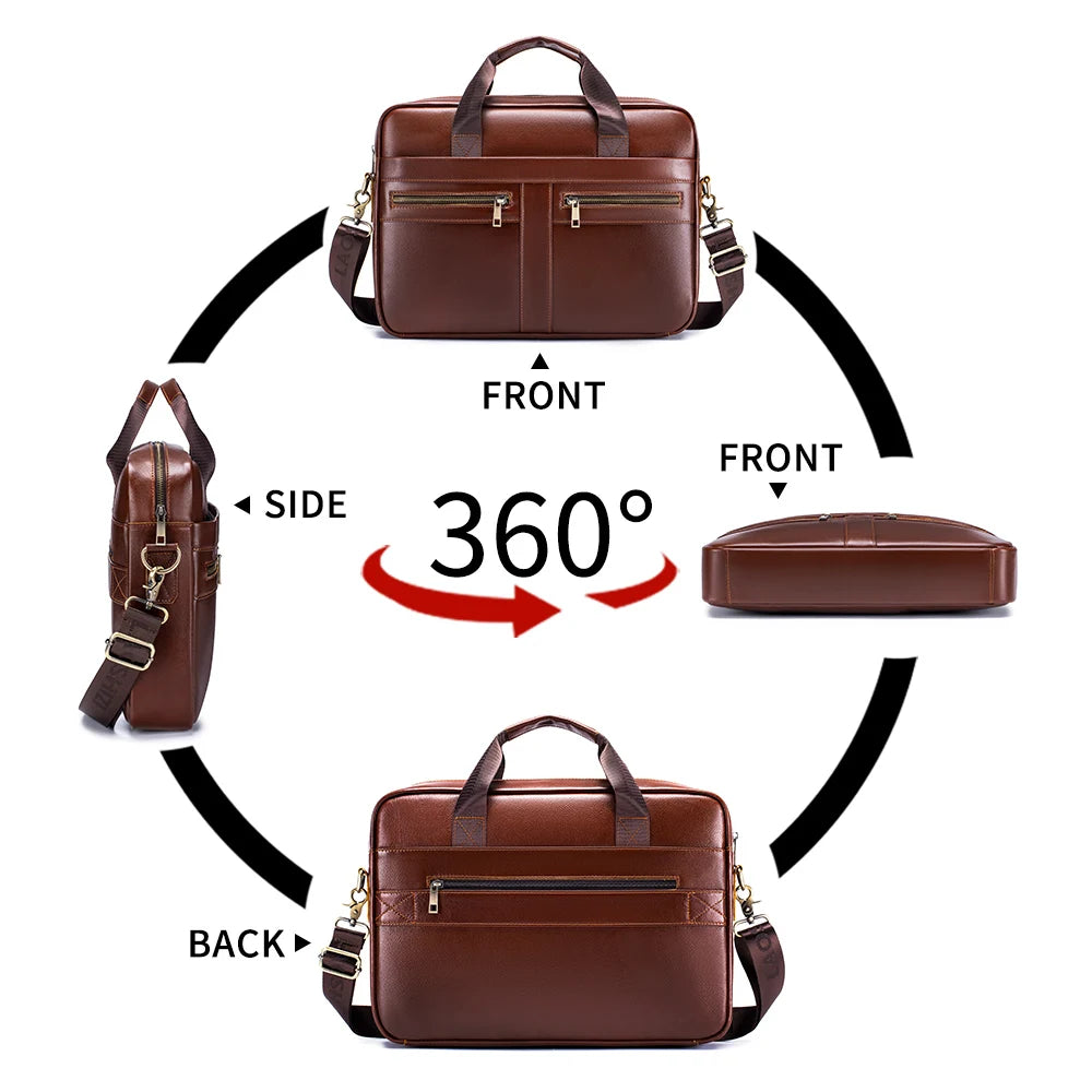 Hot Selling Men's Bags, Leather Handbags, Men's Top Layer Cowhide Briefcase, 15 Inch Computer File Bag