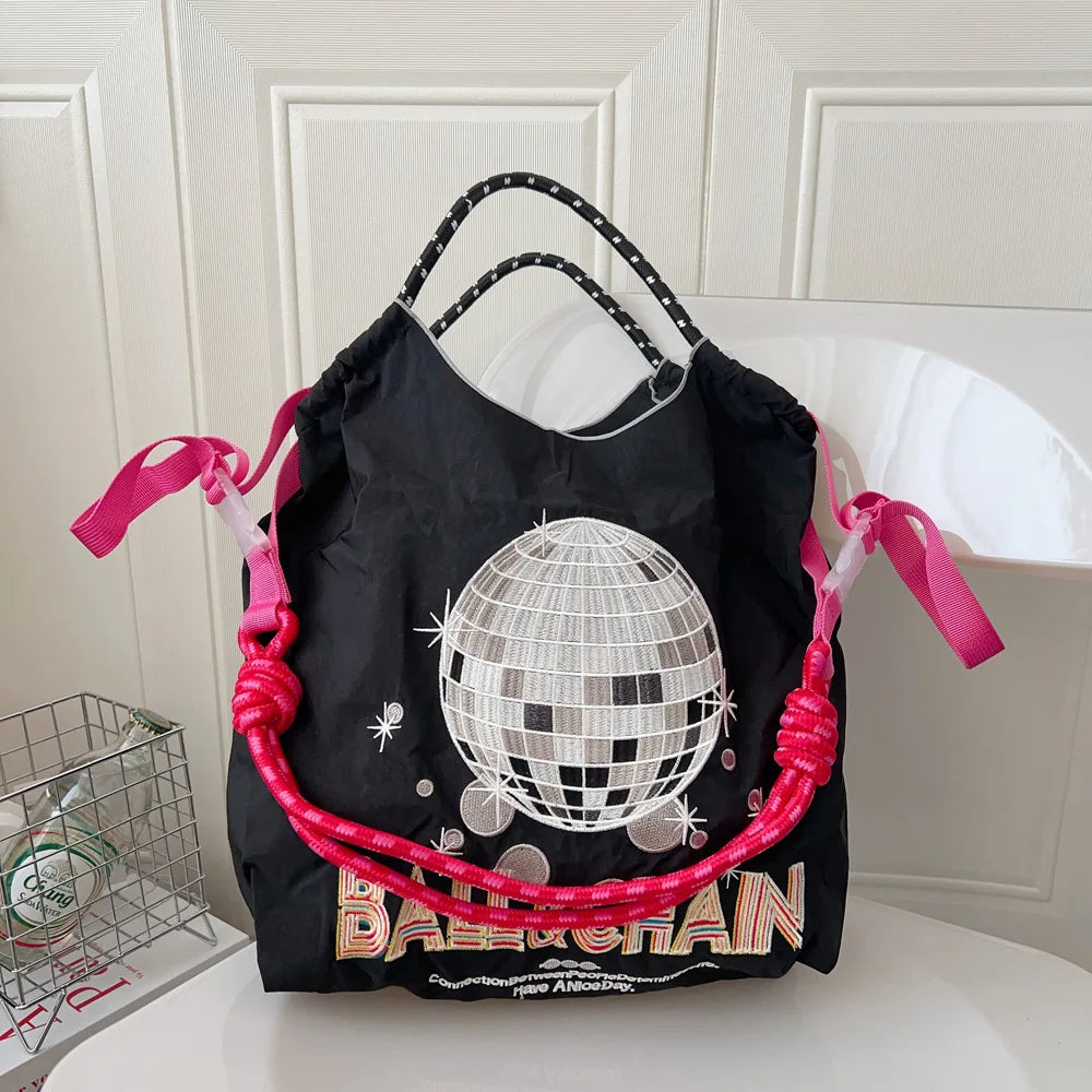 Large Medium Embroidered Shopping Bag, Casual Handheld Simple Large Capacity Shoulder Bag Shoulder Straps Included