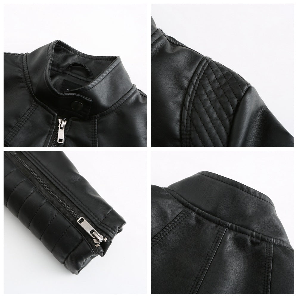 2026 New Women's Slim Leather Jacket, Stand-up Collar, Zipper Stitching, Monochromatic PU Coat, Fashion Clothing.